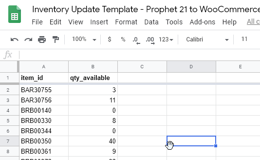 WooCommerce-Prophet-21-Inventory-match-synch-update-google-sheet-prophet-21-inventory-sku-export